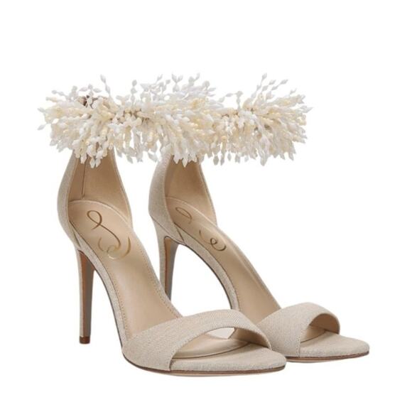 Sam Edelman Shoes - Sam Edelman Gillie Ankle Strap Sandal Heel Sand Linen Beaded 8